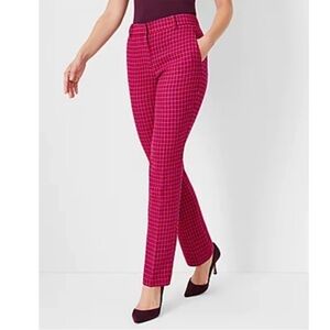 Ann Taylor Sophia Straight Leg Pants Size 8 Pink Red Houndstooth Mid Rise